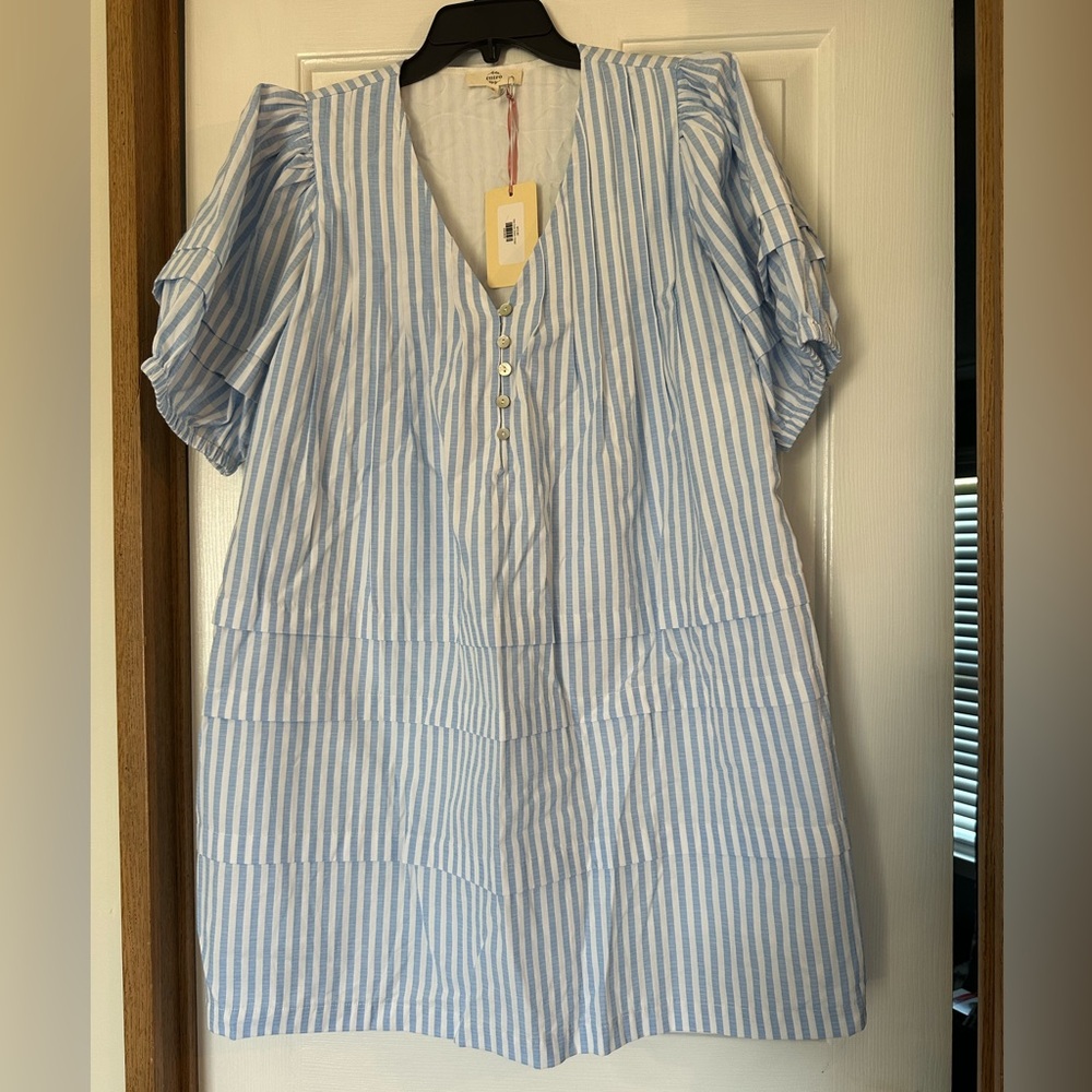 Striped balloon sleeve dress
